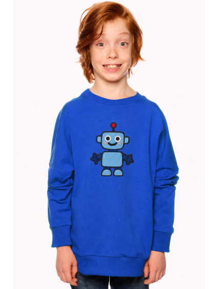 Pískacia mikina Natan, Detské, Modrá teplákovina, Robot (Velkosť 104)