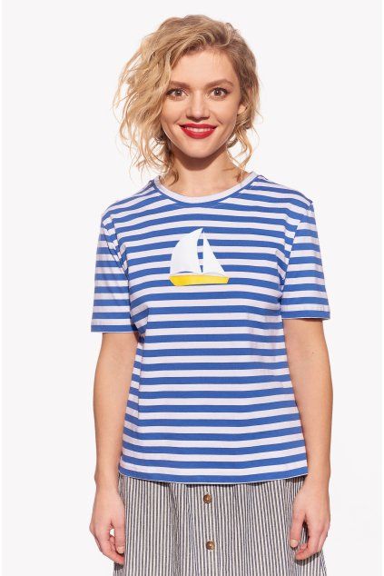 Johana, Dámske tričko, Modrý pásik, Loďka (Veľkosť XS)