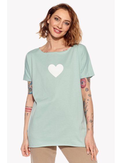 Ela, Dámske tričko oversize, Mentolové, Srdce (Veľkosť XXS)