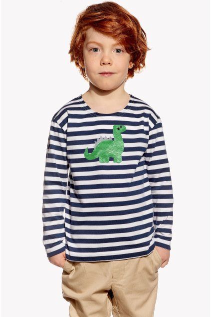 Maty, Detské tričko, Tmavomodrý pásik, Dino (Veľkosť 98)