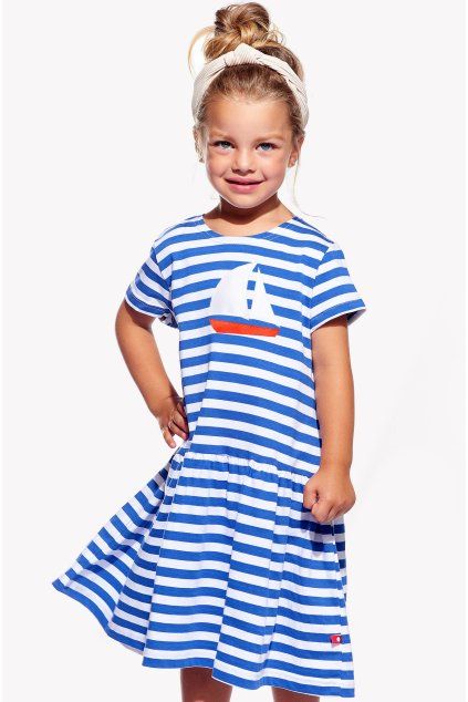Zita, Detské šaty, Modrý pásik, Loďka (Veľkosť 98)