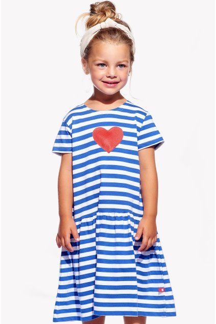 Zita, Detské šaty, Modrý pásik, Srdce (Veľkosť 98)