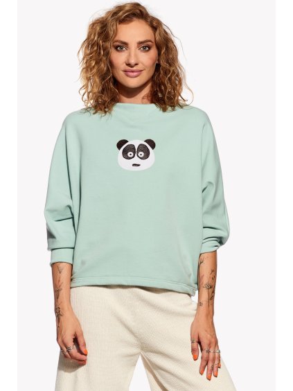 Crop, Dámska mikina, Mentolová zelená, Panda (Veľkosť XS)