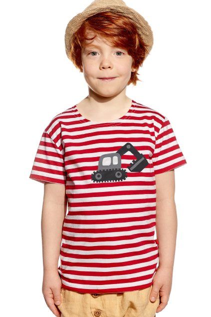 Leo, Detské tričko, Červený pásik, Bager (Veľkosť 98)