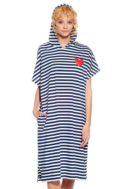 Dámske Pončo, Tmavomodrý pásik, Srdce (Veľkosť S)