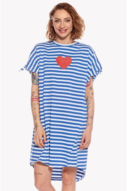 Nela, Dámske šaty, Modrý pásik, Srdce (Veľkosť XS)