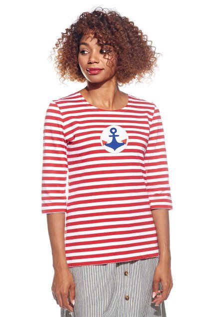 Dorota, Dámske tričko, Červený pásik, Kotva (Veľkosť XXS)